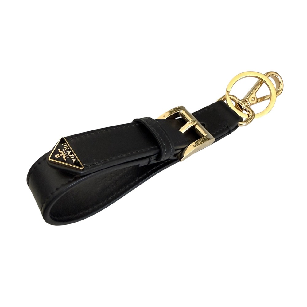 Prada Soft Leather Keychain Wristlet Black & Gold 1PP186 Made in Italy